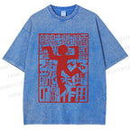 Unisex Wordplay Man Graffiti Printed Washed Tee