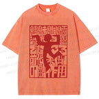 Unisex Wordplay Man Graffiti Printed Washed Tee