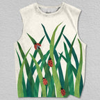 Unisex Ladybugs in Grass Printed Tank Top