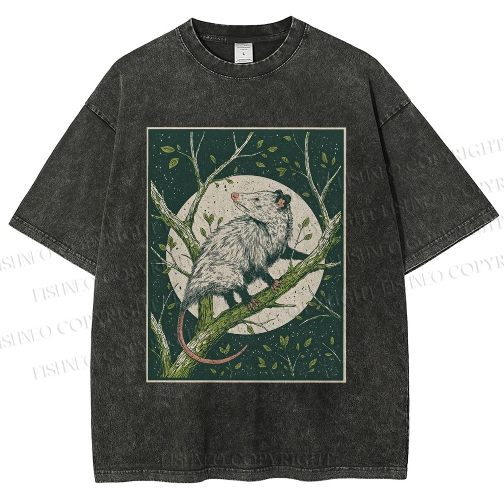 Unisex Opossum Climbing Tree Printed Washed Tee