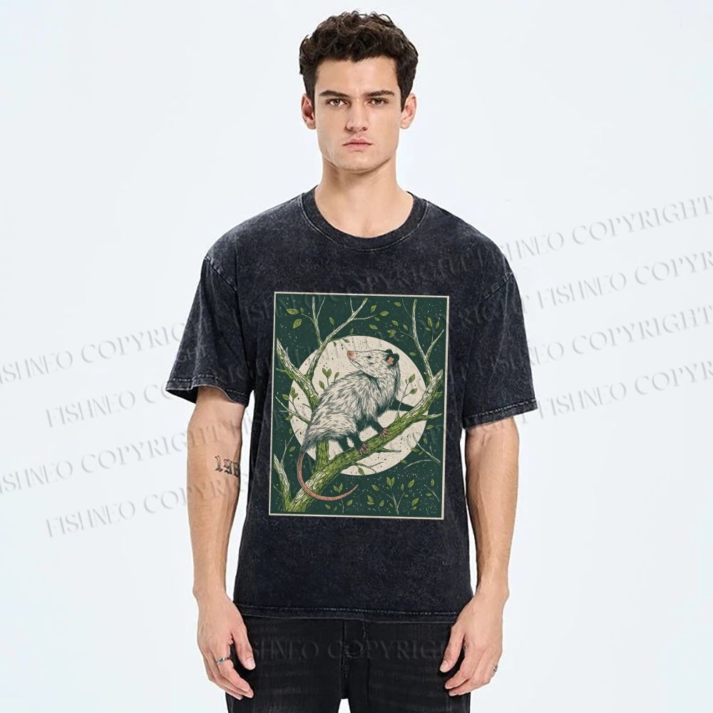 Unisex Opossum Climbing Tree Printed Washed Tee