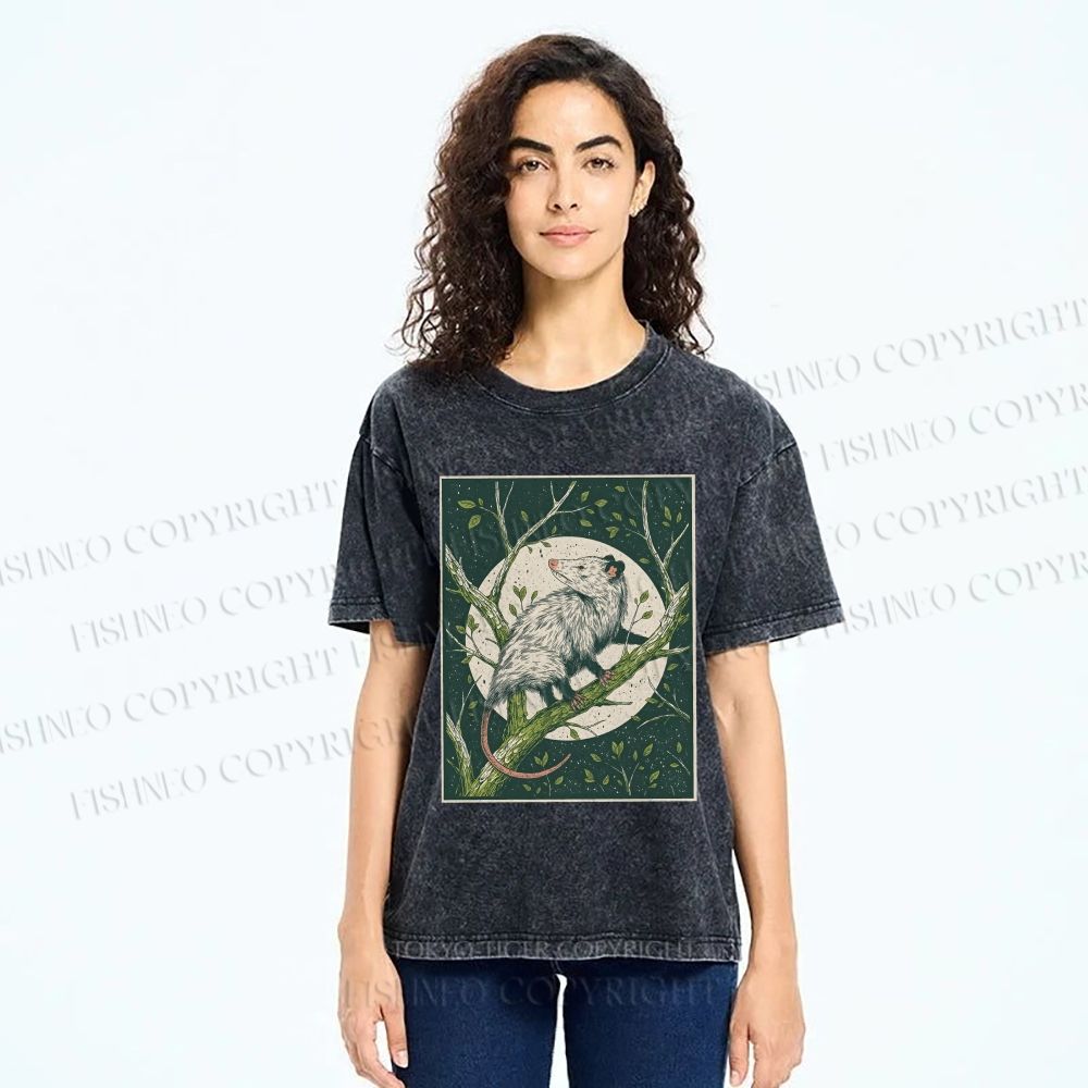 Unisex Opossum Climbing Tree Printed Washed Tee