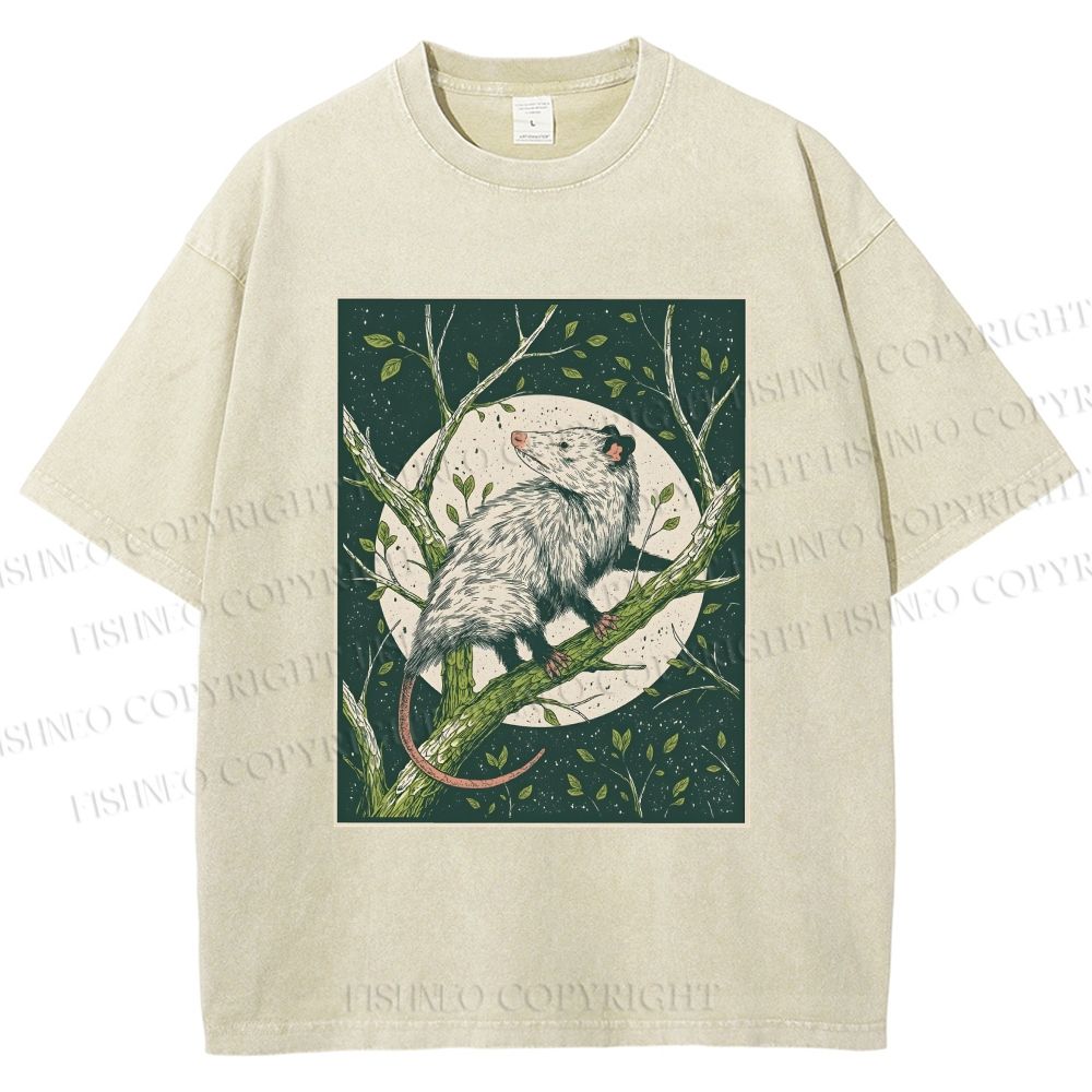 Unisex Opossum Climbing Tree Printed Washed Tee