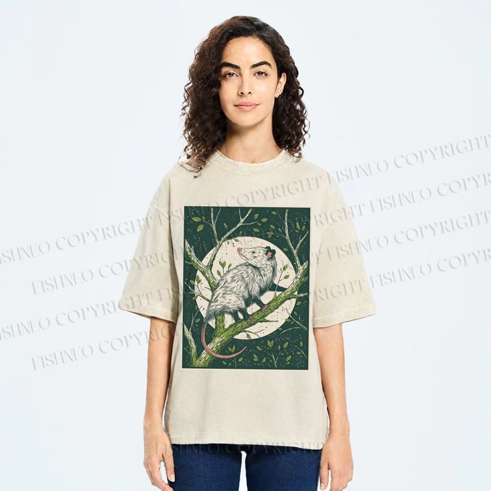 Unisex Opossum Climbing Tree Printed Washed Tee