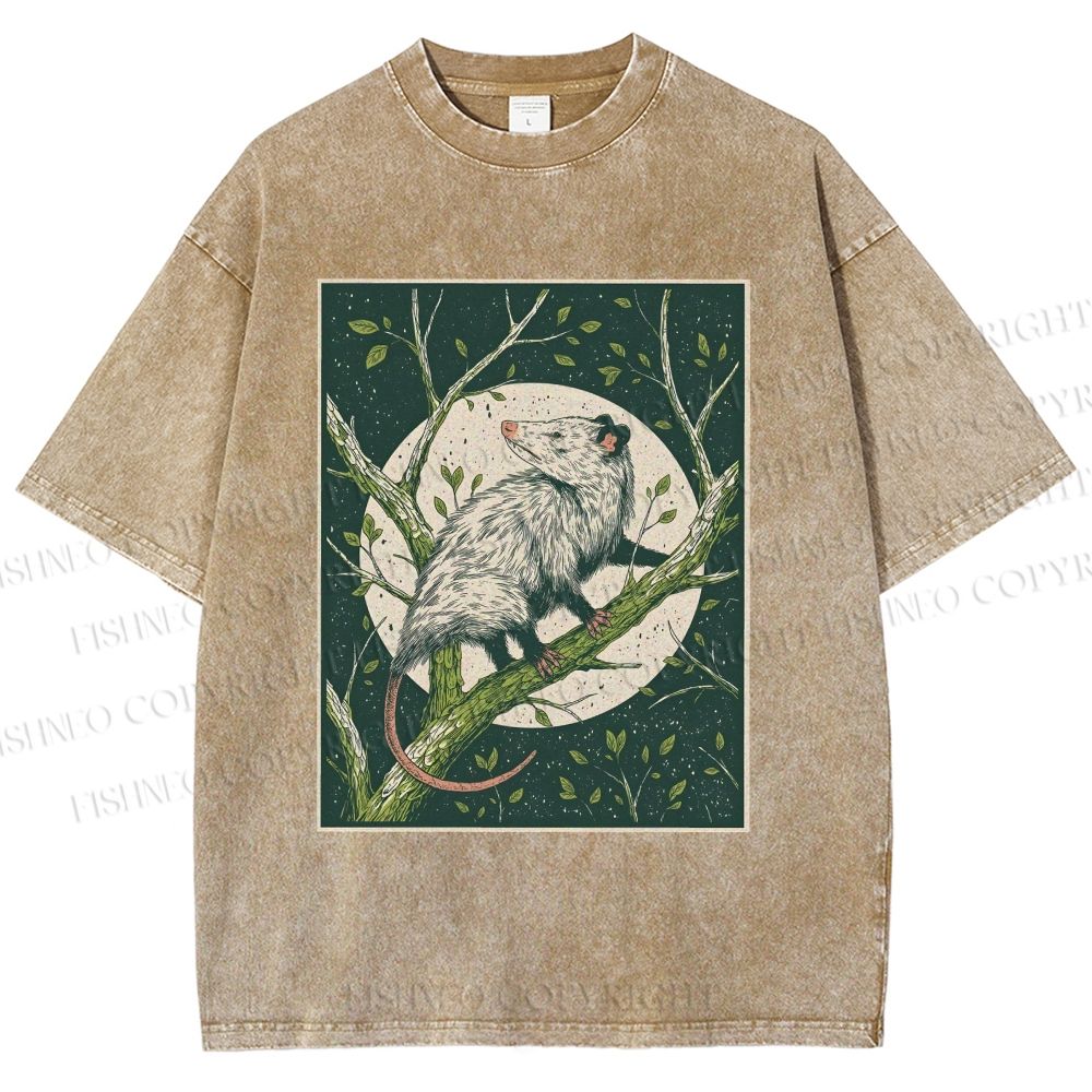 Unisex Opossum Climbing Tree Printed Washed Tee
