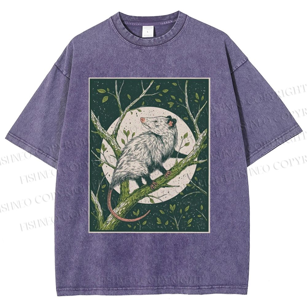 Unisex Opossum Climbing Tree Printed Washed Tee