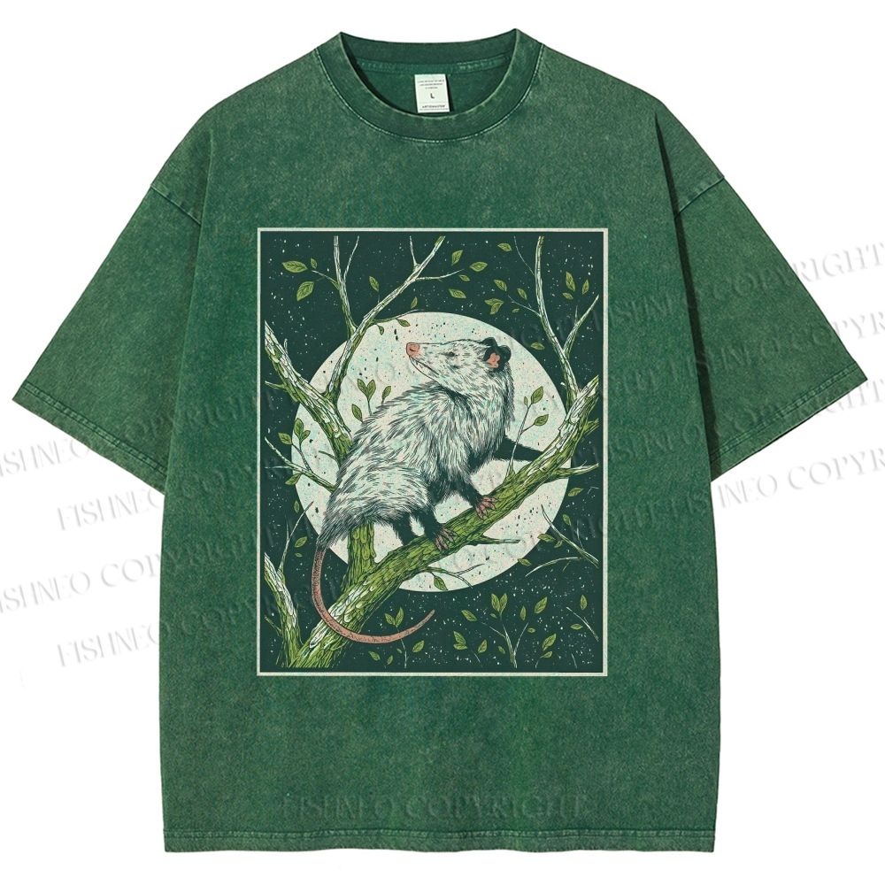 Unisex Opossum Climbing Tree Printed Washed Tee