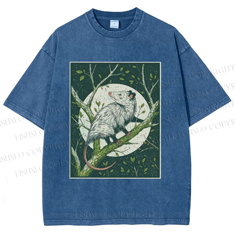 Unisex Opossum Climbing Tree Printed Washed Tee