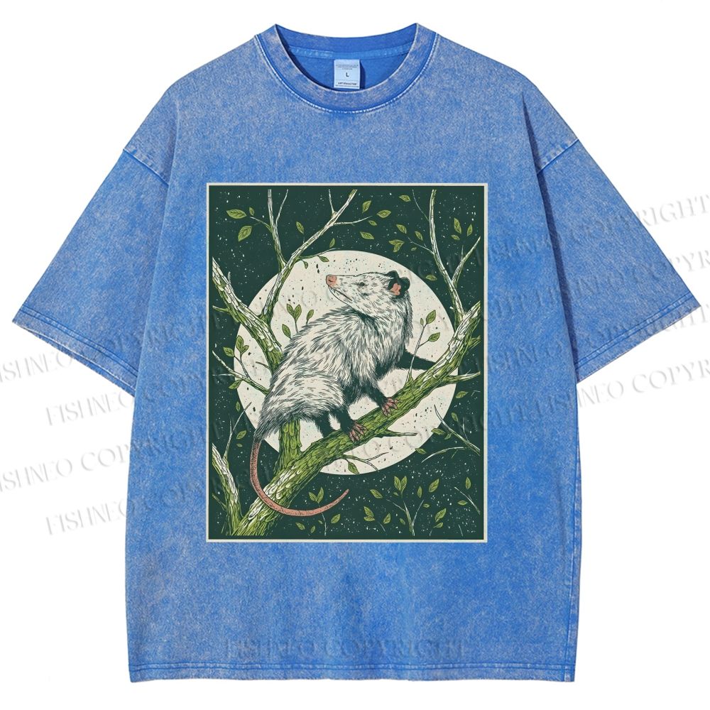 Unisex Opossum Climbing Tree Printed Washed Tee