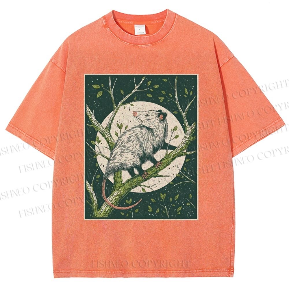 Unisex Opossum Climbing Tree Printed Washed Tee