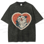 Unisex Opossum in Heart Printed Washed Tee