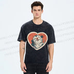 Unisex Opossum in Heart Printed Washed Tee