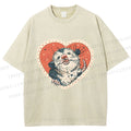 Unisex Opossum in Heart Printed Washed Tee