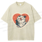 Unisex Opossum in Heart Printed Washed Tee