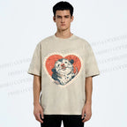 Unisex Opossum in Heart Printed Washed Tee