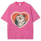 Unisex Opossum in Heart Printed Washed Tee