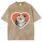 Unisex Opossum in Heart Printed Washed Tee