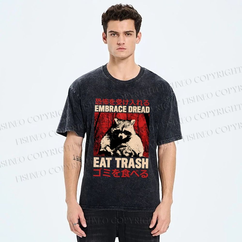 Unisex Embrace Dread Raccoon Printed Washed Tee