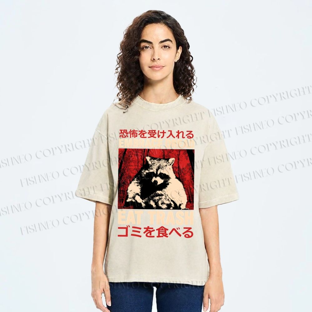 Unisex Embrace Dread Raccoon Printed Washed Tee