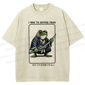 Unisex Samurai Frog Printed Washed Tee
