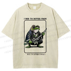 Unisex Samurai Frog Printed Washed Tee