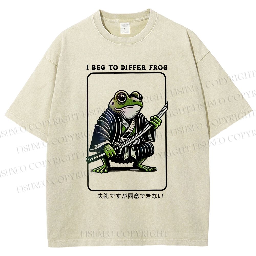 Unisex Samurai Frog Printed Washed Tee
