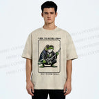 Unisex Samurai Frog Printed Washed Tee