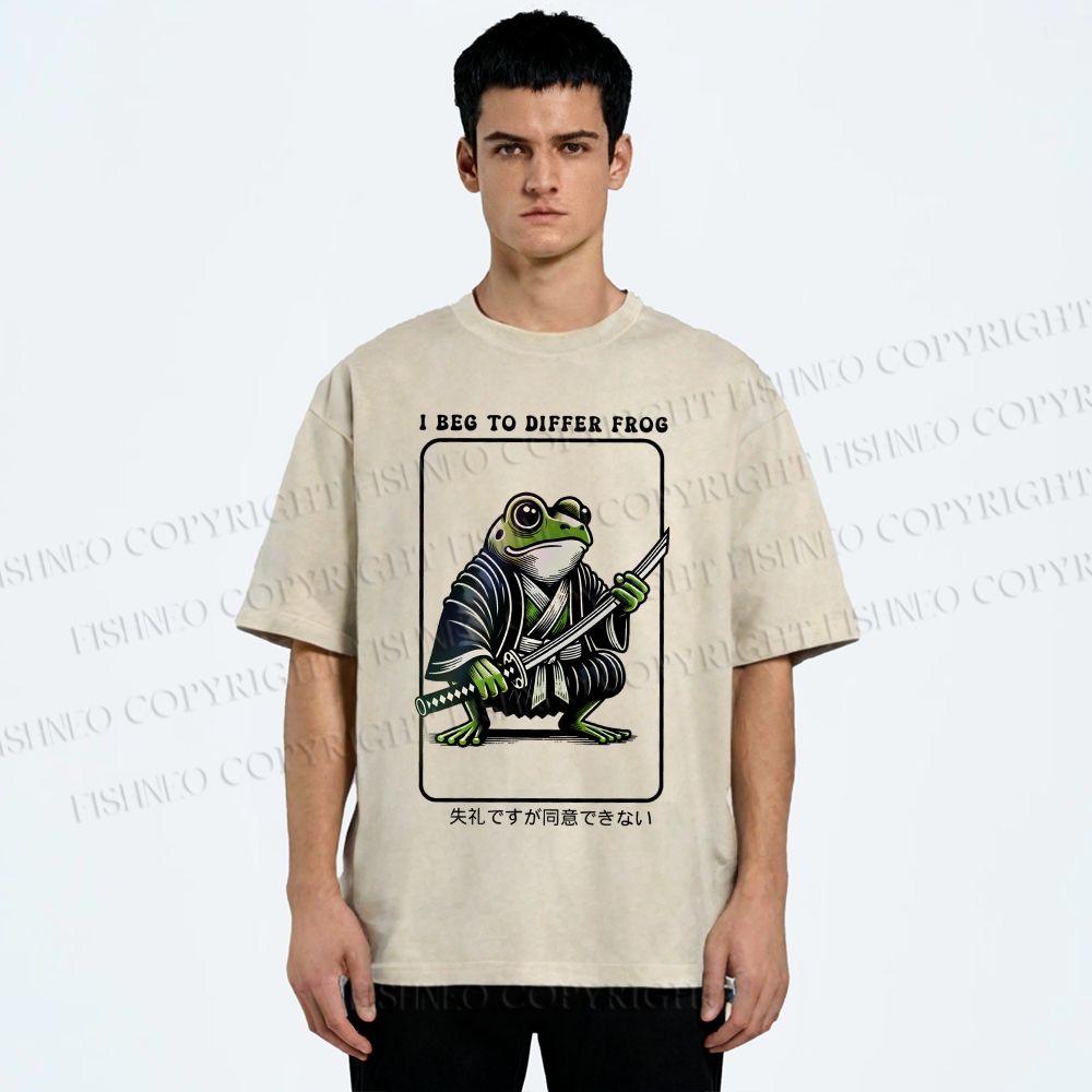 Unisex Samurai Frog Printed Washed Tee