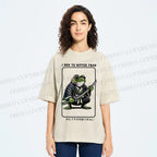 Unisex Samurai Frog Printed Washed Tee