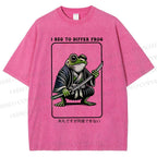 Unisex Samurai Frog Printed Washed Tee