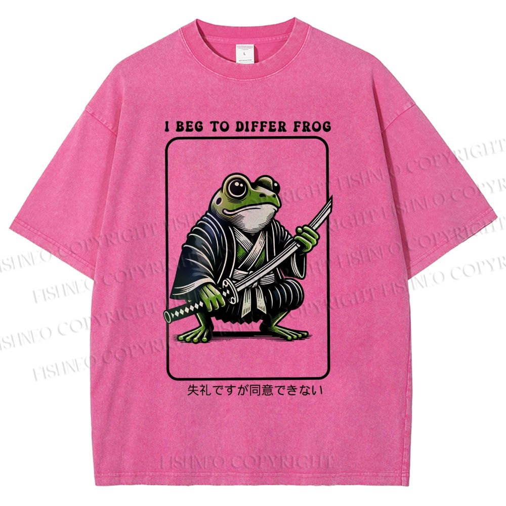 Unisex Samurai Frog Printed Washed Tee