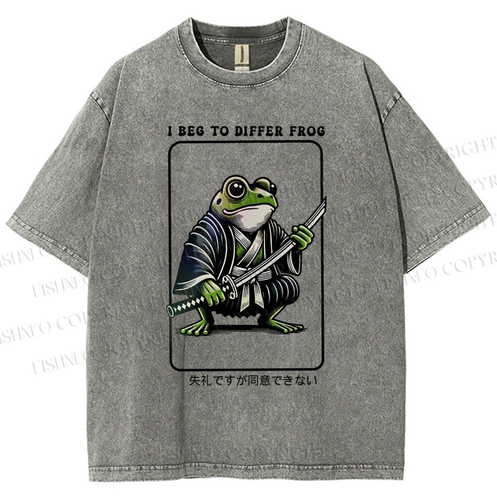 Unisex Samurai Frog Printed Washed Tee
