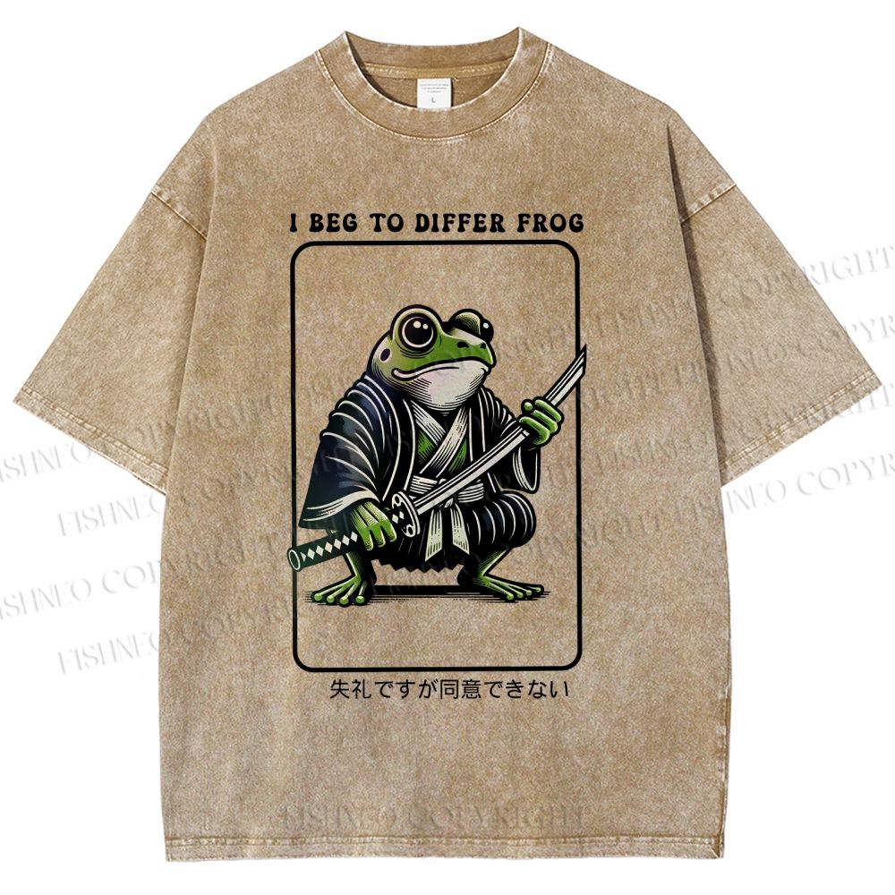 Unisex Samurai Frog Printed Washed Tee