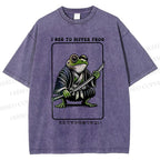Unisex Samurai Frog Printed Washed Tee