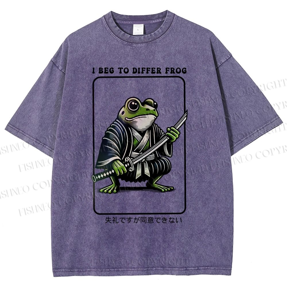 Unisex Samurai Frog Printed Washed Tee