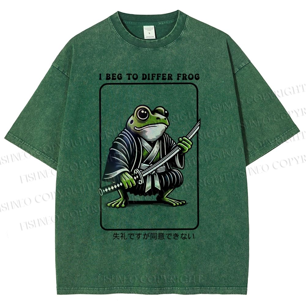 Unisex Samurai Frog Printed Washed Tee