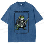Unisex Samurai Frog Printed Washed Tee