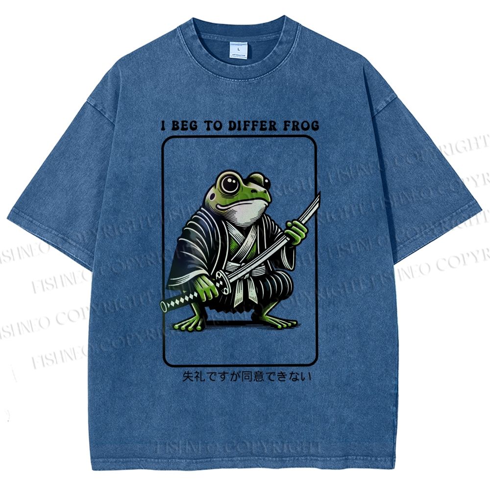 Unisex Samurai Frog Printed Washed Tee