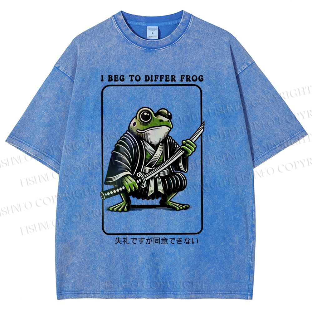 Unisex Samurai Frog Printed Washed Tee