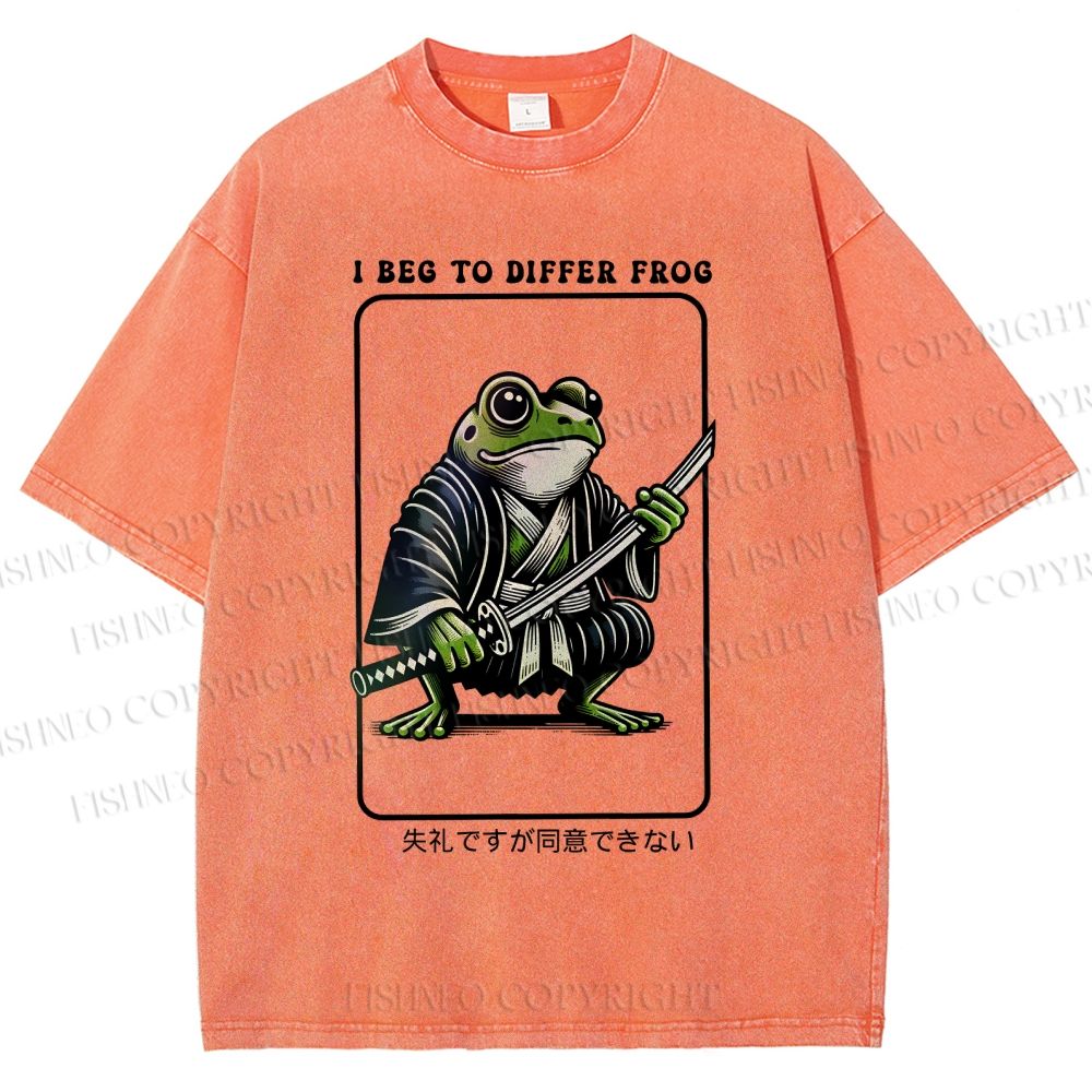 Unisex Samurai Frog Printed Washed Tee