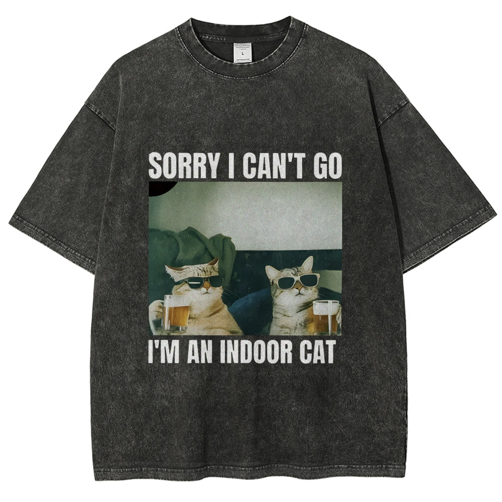 Sorry I Can't Go I'm An Inside Cat Washed T-Shirt