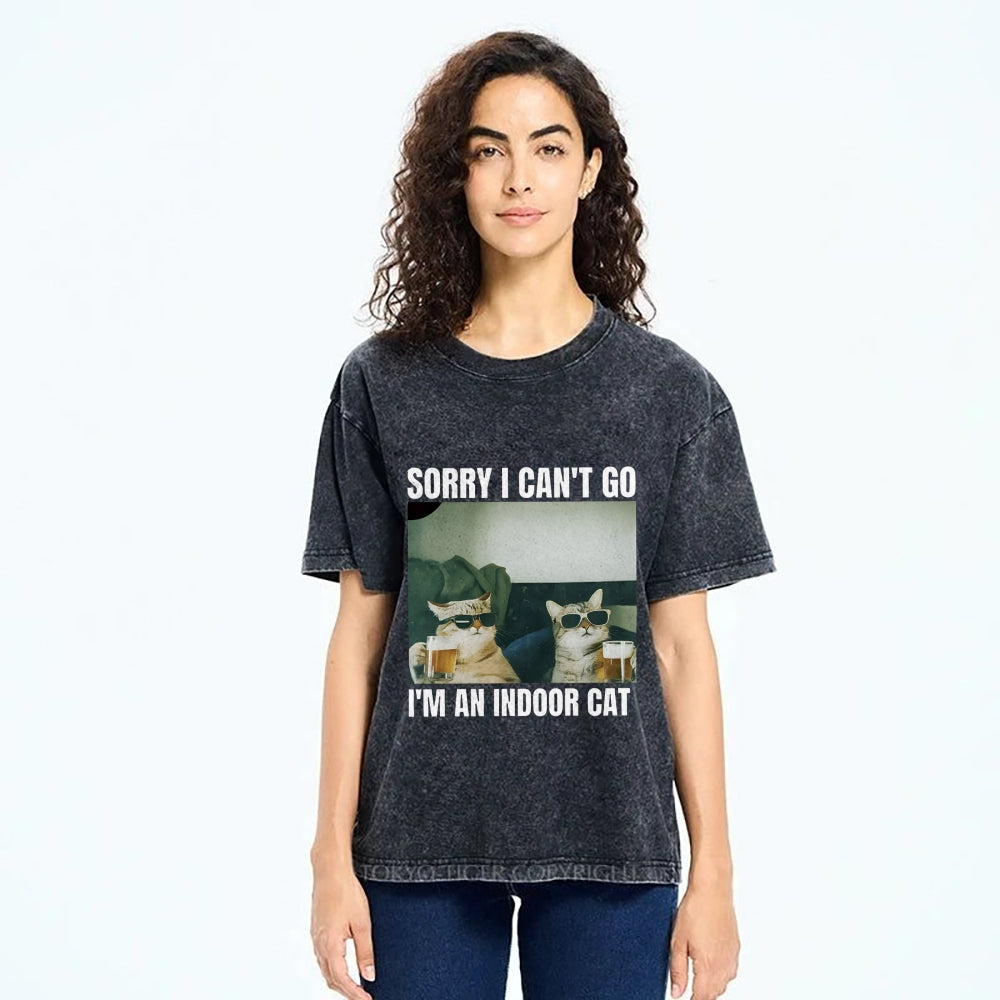 Sorry I Can't Go I'm An Inside Cat Washed T-Shirt