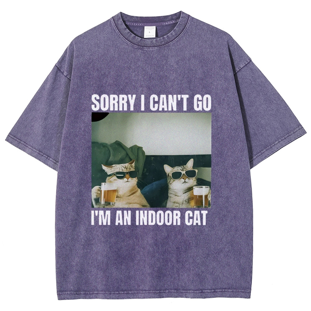 Sorry I Can't Go I'm An Inside Cat Washed T-Shirt