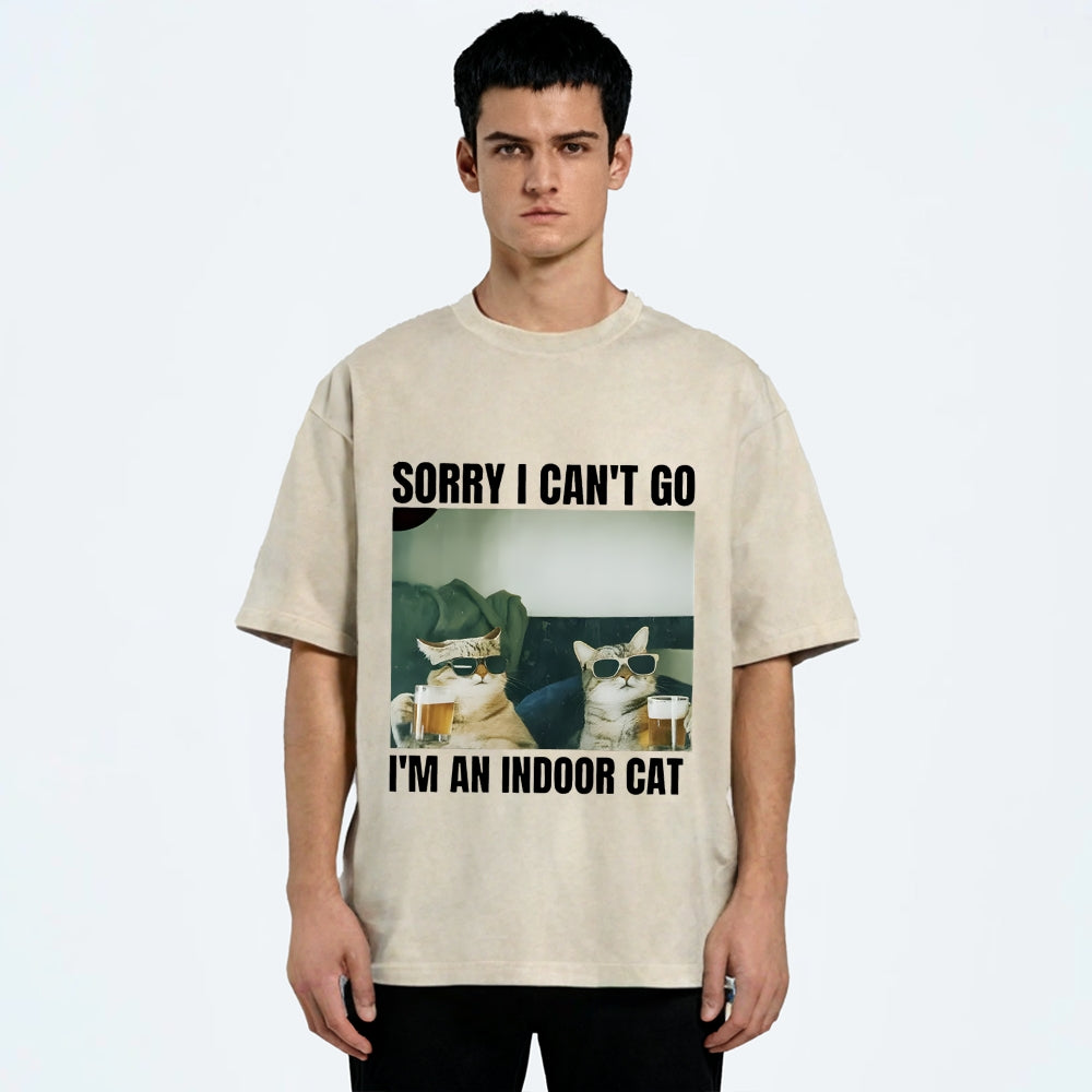Sorry I Can't Go I'm An Inside Cat Washed T-Shirt