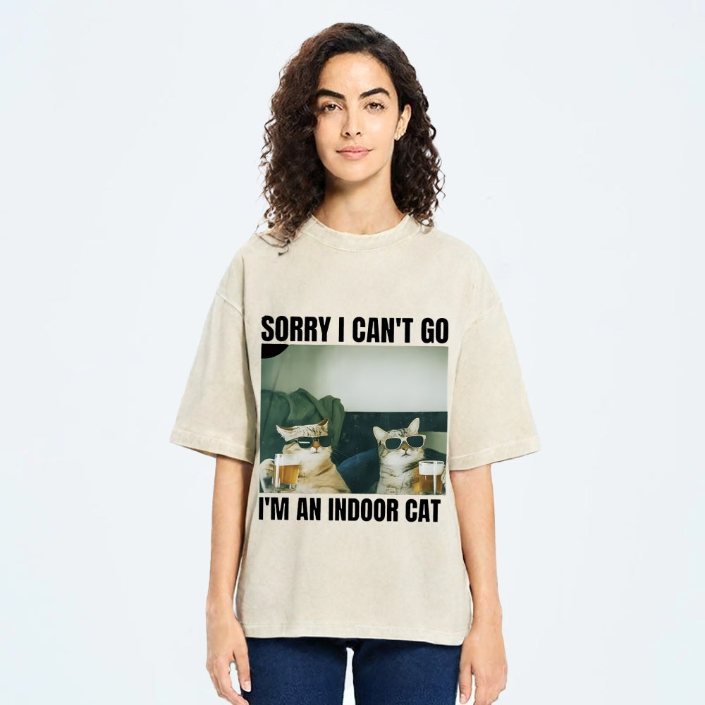 Sorry I Can't Go I'm An Inside Cat Washed T-Shirt