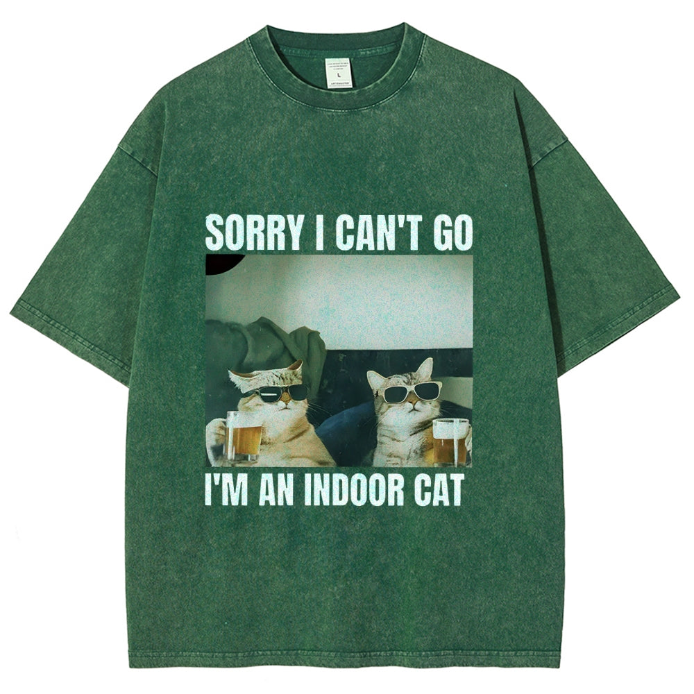 Sorry I Can't Go I'm An Inside Cat Washed T-Shirt