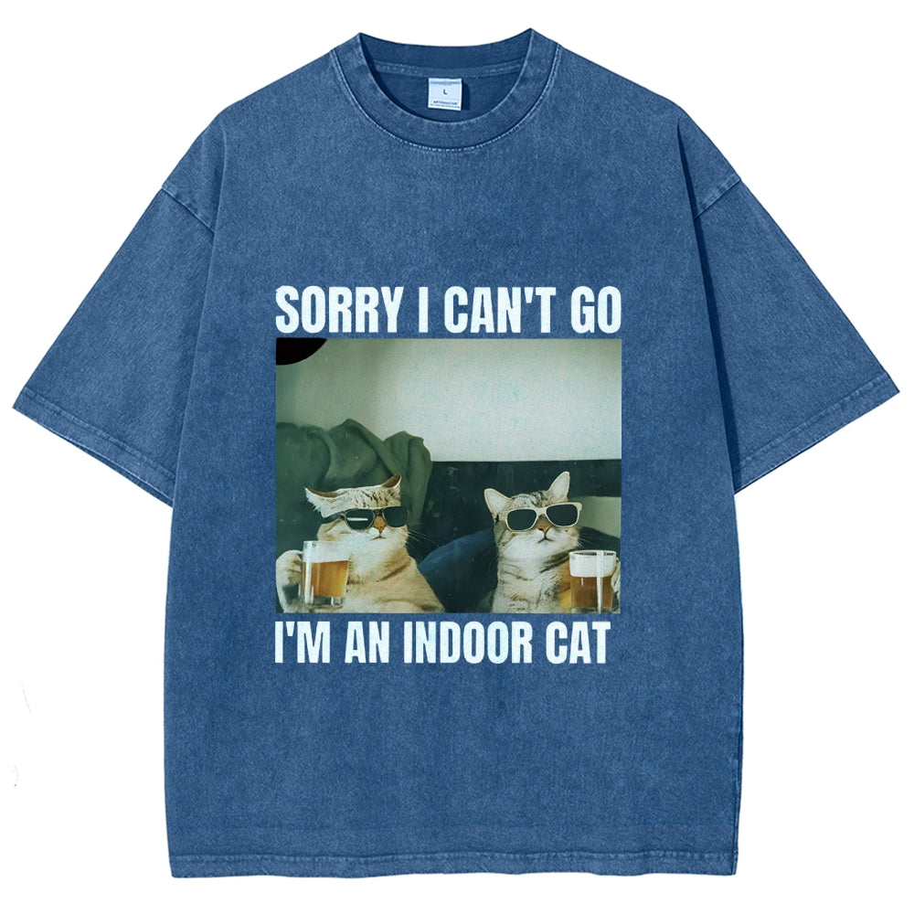 Sorry I Can't Go I'm An Inside Cat Washed T-Shirt
