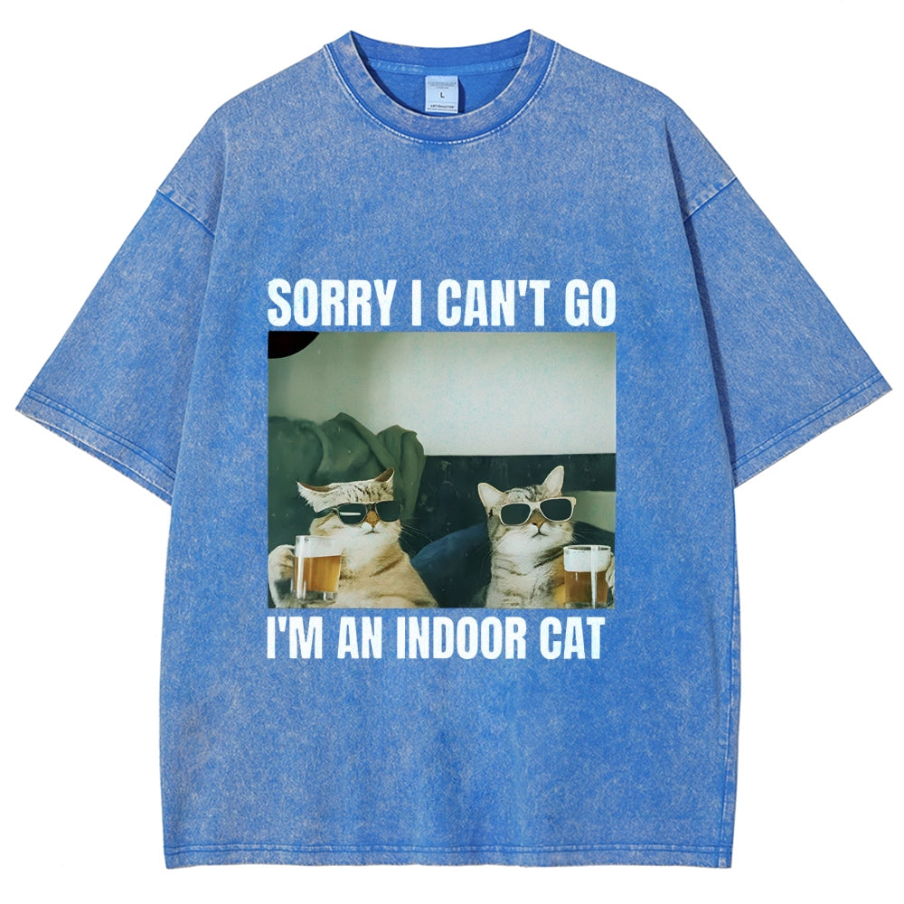 Sorry I Can't Go I'm An Inside Cat Washed T-Shirt