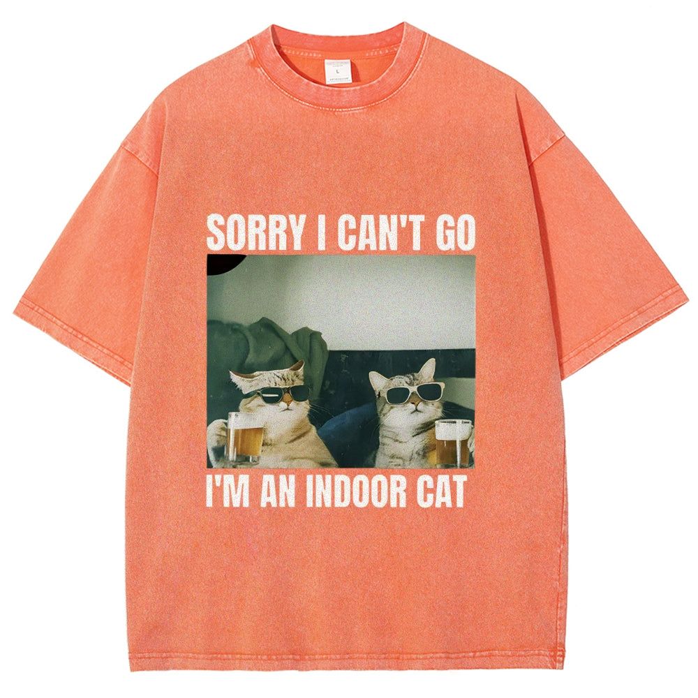 Sorry I Can't Go I'm An Inside Cat Washed T-Shirt