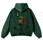 Resist Frog Printed Casual Washed Hoodie